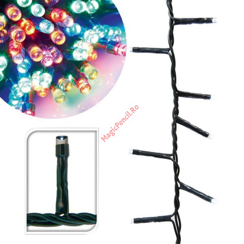 Instalatie 800 LED-uri, 80M, Multicolor, 8 jocuri , fir negru